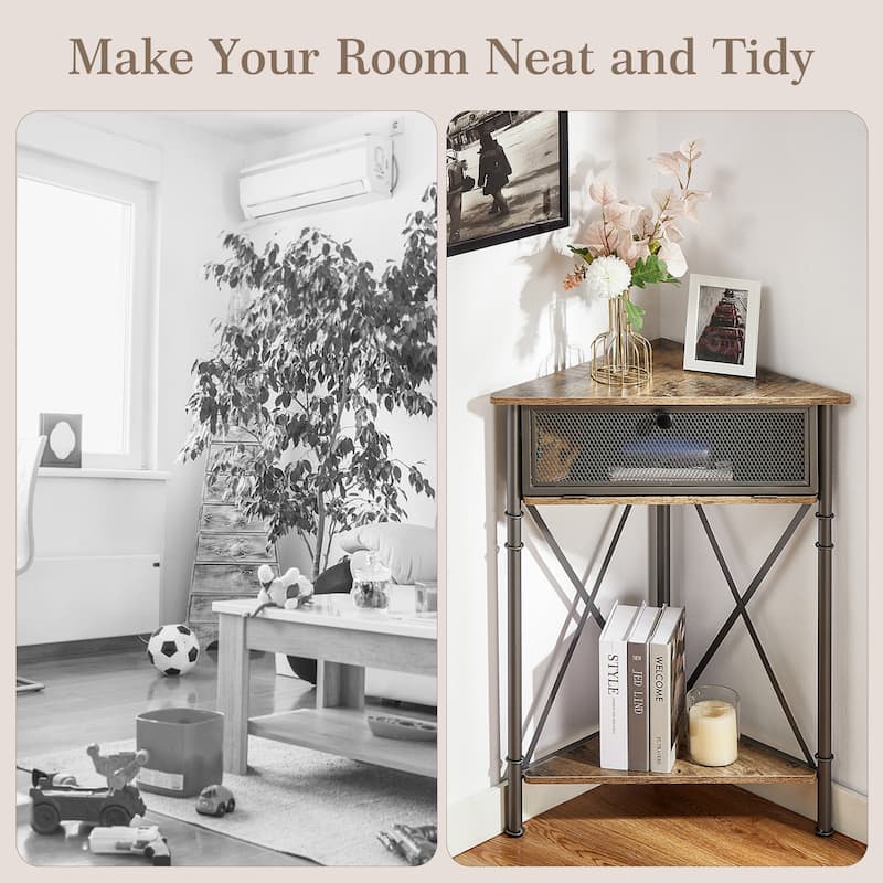 VECELO Modern Side Table Corner Tables with 3-Tier Storage Shelves