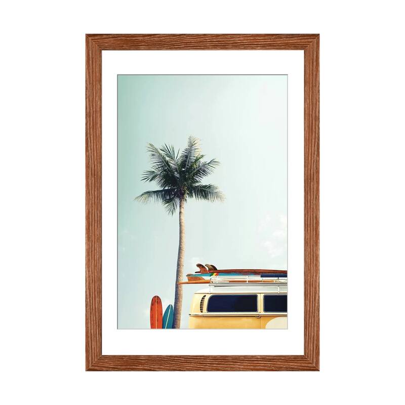 iCanvas "Surf Bus Yellow" by Design Fabrikken - Walnut - 24x16x1