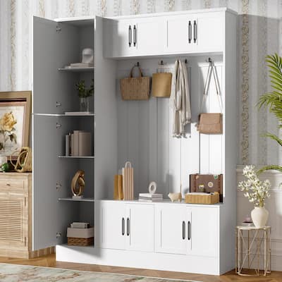 79'' Tall Modern Hall Tree with Shoe Storage - 4-in-1 Entryway Bench