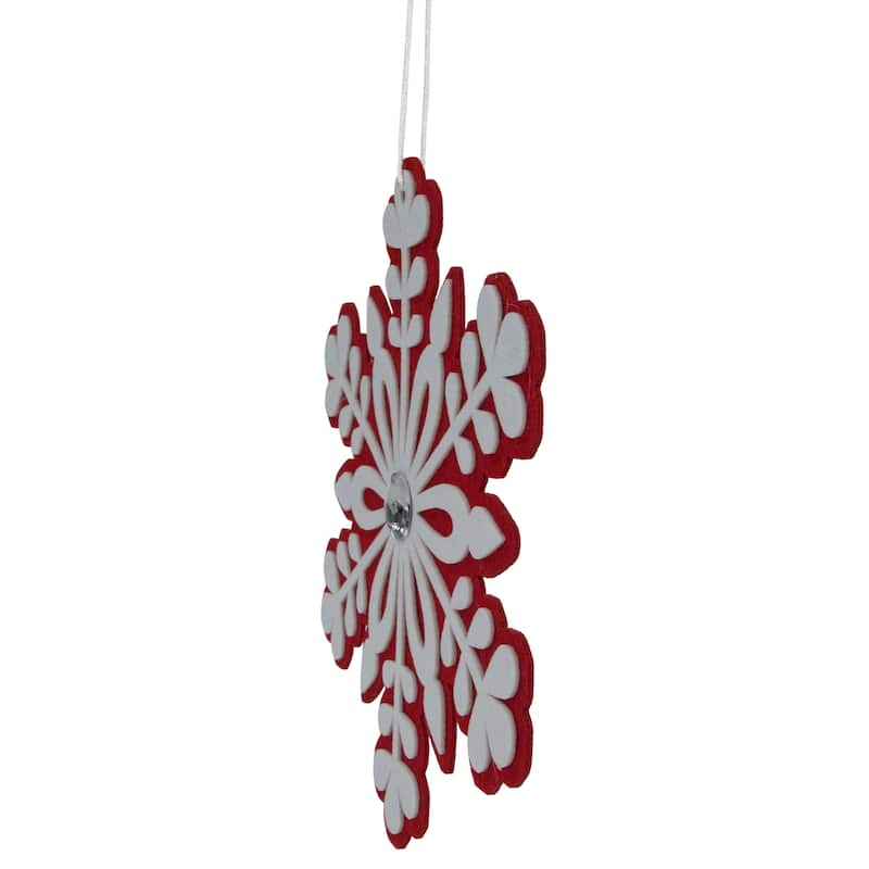 Peppermint Snowflake Christmas Ornament with Gem - 10" - Red and White