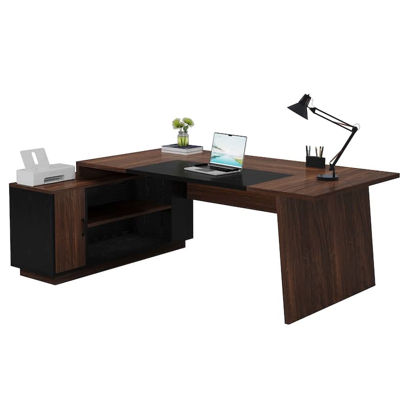 70.5'' Large Executive Desk with File Cabinet, Modern L -Shaped Desk