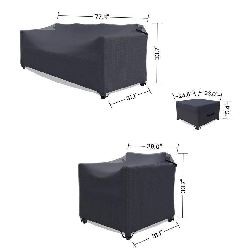 Forever Patio Outdoor Wicker Conversation Furniture Cover Set ( Set of 5 ) - 32 x 76 x 30