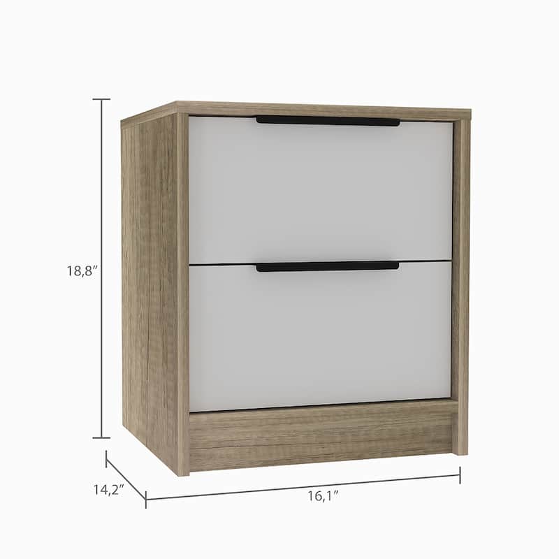 Nightstand with Two Drawers, Metal Handle