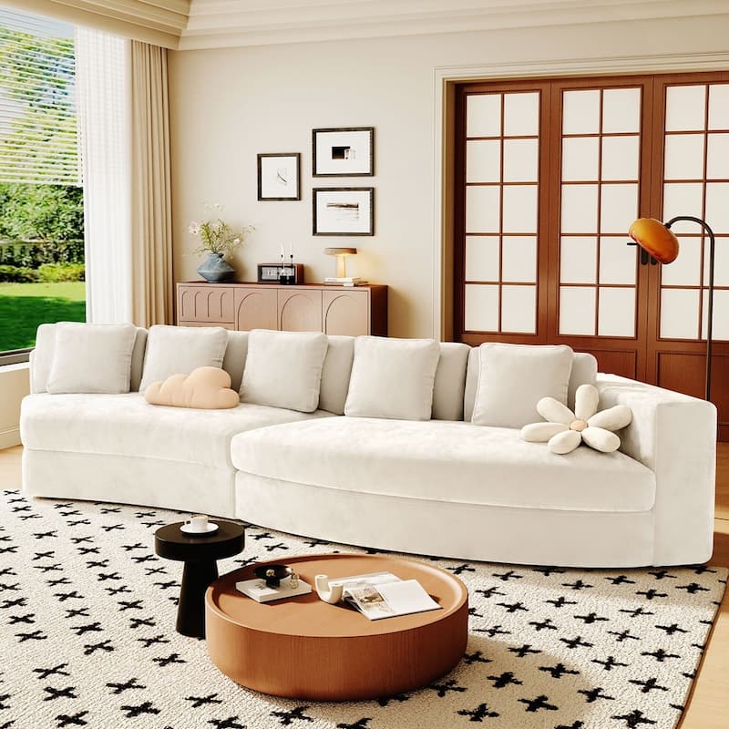 Upholstered Couches Chenille Jacquard Curved Couch, No Assembly Required