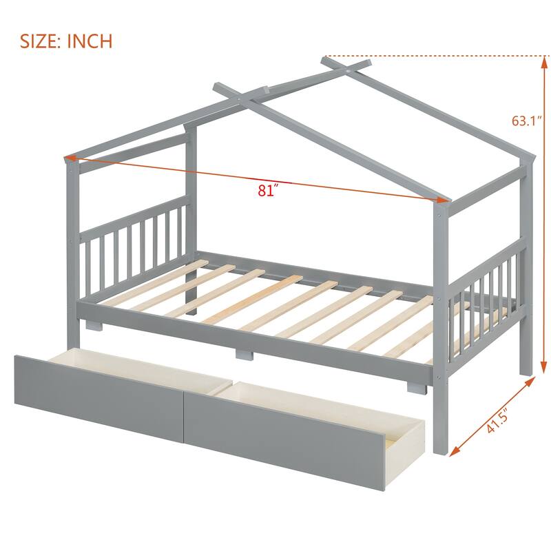 Platform Bed for Kids House Bed with Storage Drawers and Headboard