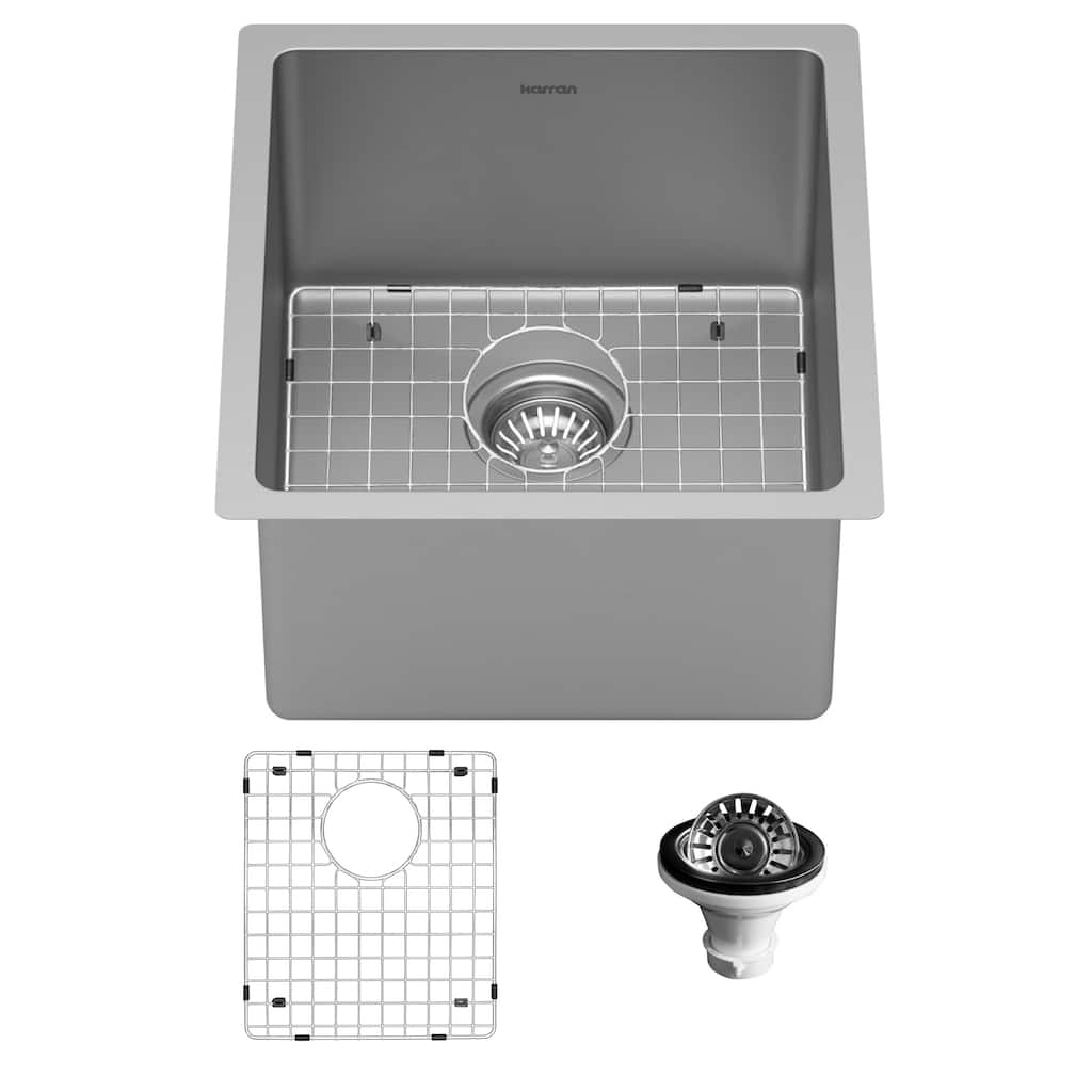 Karran 17" Undermount 16 -Gauge Stainless Steel Single Bowl Kitchen Sink Kit