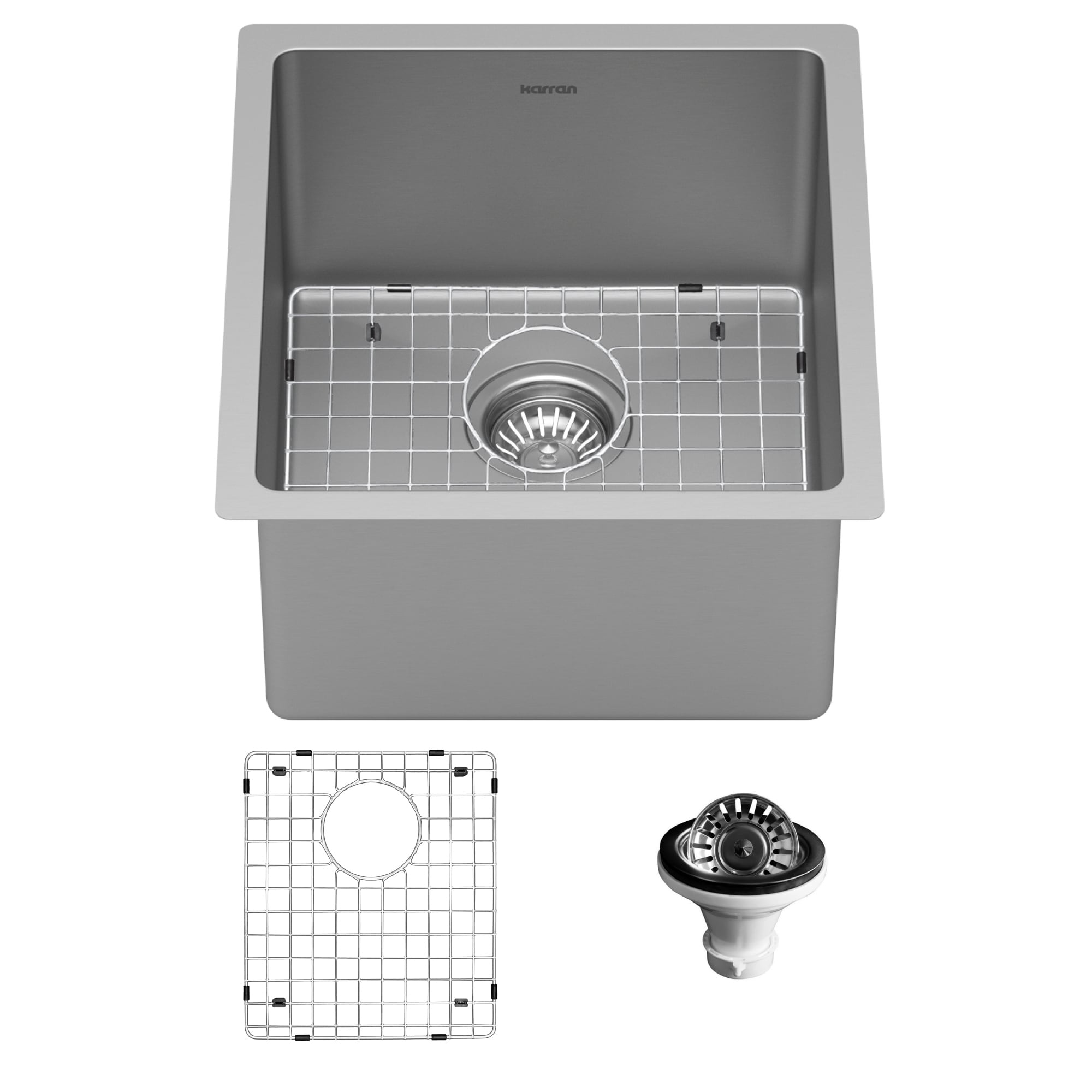 Karran 17" Undermount 16 -Gauge Stainless Steel Single Bowl Kitchen Sink Kit - Silver