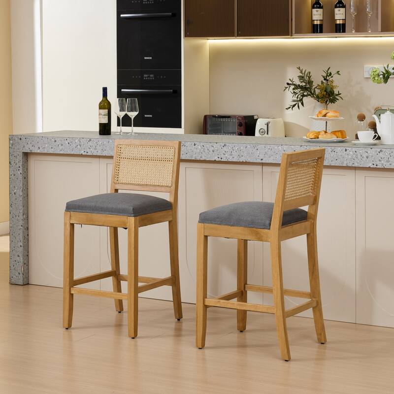 Roomfitters French Country Dining Chairs Set of 2 with Rattan Back and Upholstered Seat, Wood Side Chairs for Kitchen