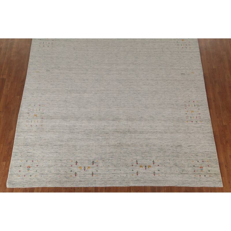 Ivory Tribal Gabbeh Indian Area Rug Handmade Wool Carpet - 9'0"x 11'7"
