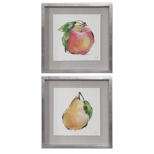 Set Of 2 Designer Fruits Canvas Hand Painted Indoor Painted Wall Art 21" - N/A