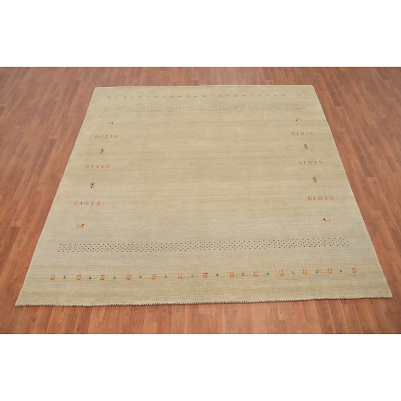 Hand Knotted Oriental 100% Wool Carpet Tribal Animal Pictorial Beige & Ivories Gabbeh Area Rug - 8' 0'' X 7' 10''
