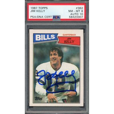 Jim Kelly 1987 Topps Football Autographed Rookie Card #362 Graded PSA 10 - 8'6" x 11'6"