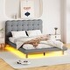 preview thumbnail 1 of 10, Gray Full Size Velvet Platform Bed with LED Frame, Thick & Soft Fabric Gray