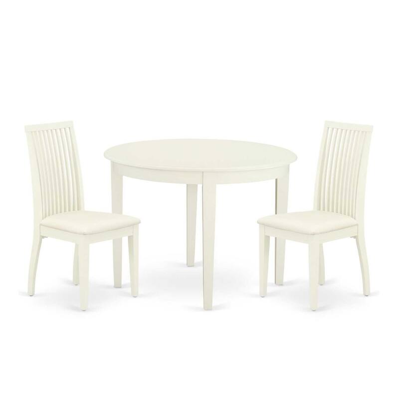 3Pc Dinette Set - Kitchen Table & 2 Dining Chairs - White Finish - Small Round Table