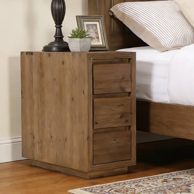 Rustic 3-Drawer Solid Wood Nightstand, Fully Assembled, 23.62"H - Brown 2 Packs - 3-drawer