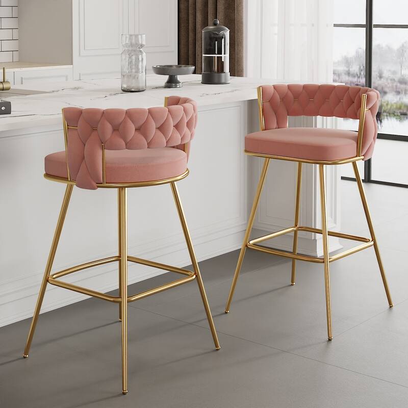 Javlergo Set of 2/4/6 Counter Height Bar Stools, 26.77" Upholstered Woven Back Bar Chairs with Armrests and Footrest