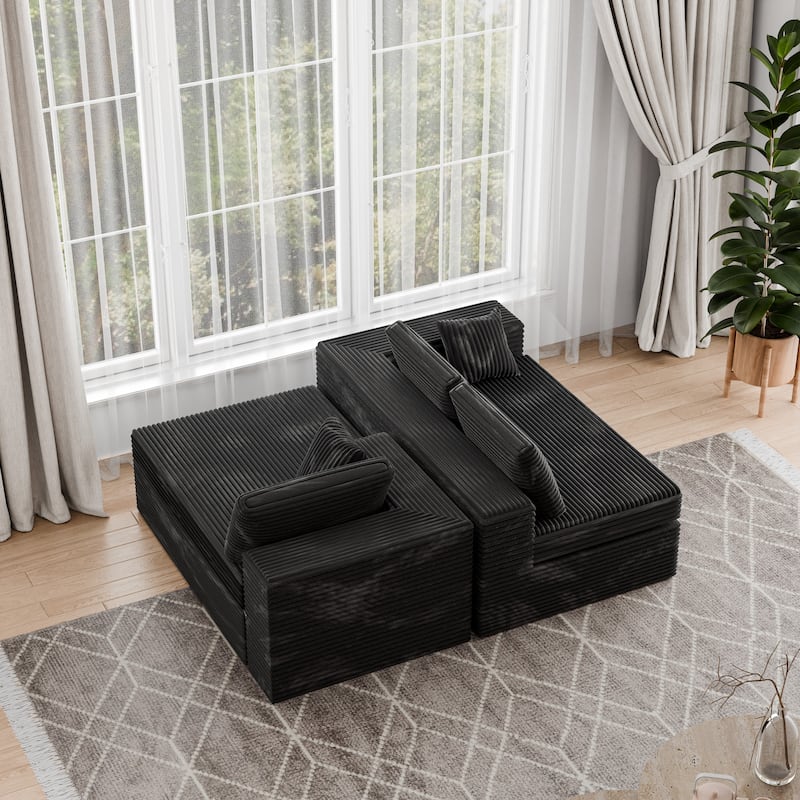 Black 108" Boneless Cloud Couch, Modular L-Shaped Sectional Sofa