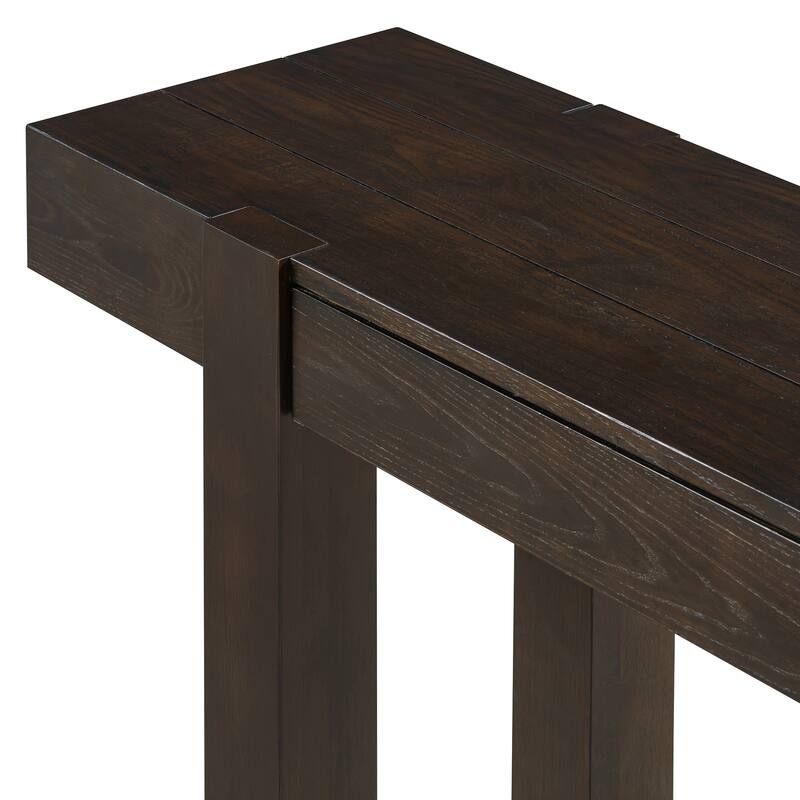 Rustic Minimalist Console Table with Hidden Drawer, Side Power Outlet, Wood Entryway Table for Entryways, Living Rooms