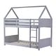 preview thumbnail 12 of 18, Twin Over Twin House Floor Bunk Bed with Headboards, Footboards and Guardrails, Ladder