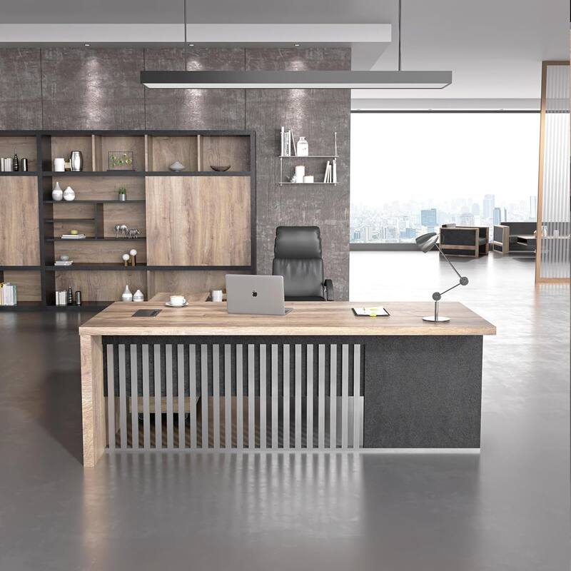 WESOME L-shaped Executive Office Desk with 2 Drawers 4 Wheels File Cabinets Cable Management