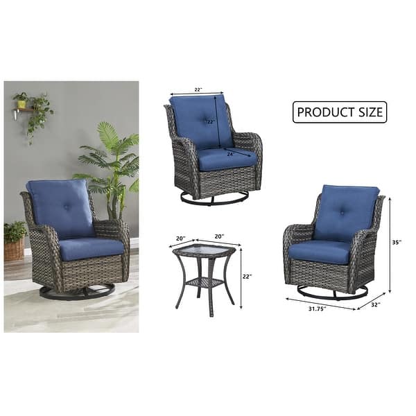 3Piece Rattan Wicker Rocking Swivel Chair Set with Table Bed Bath