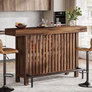 Home Bar Unit, Modern 2-Tier Bar Table with Footrest - Brown/Gray