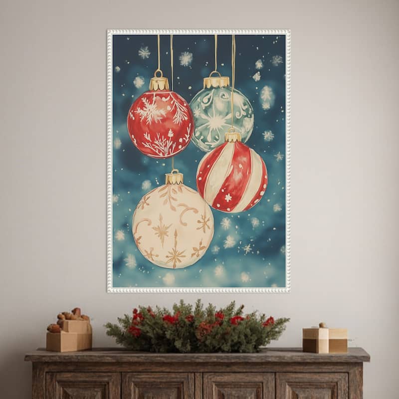 Christmas Ornaments III by Melloi Art Prints (23 x 33 in.), Framed Canvas Wall Art Print - Sylvie Beaded White