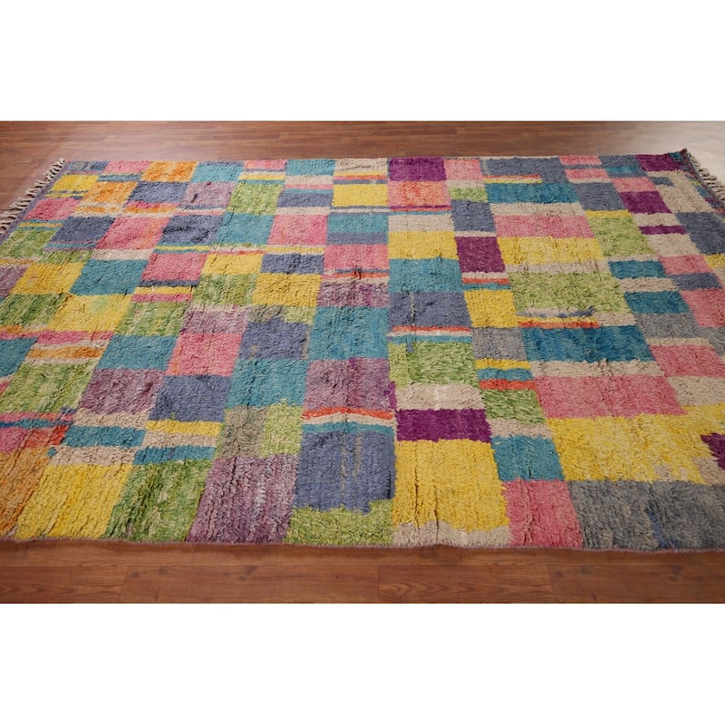 Colorful Plush Moroccan Oriental Area Rug Handmade Wool Carpet - 6'11" x 10'4"