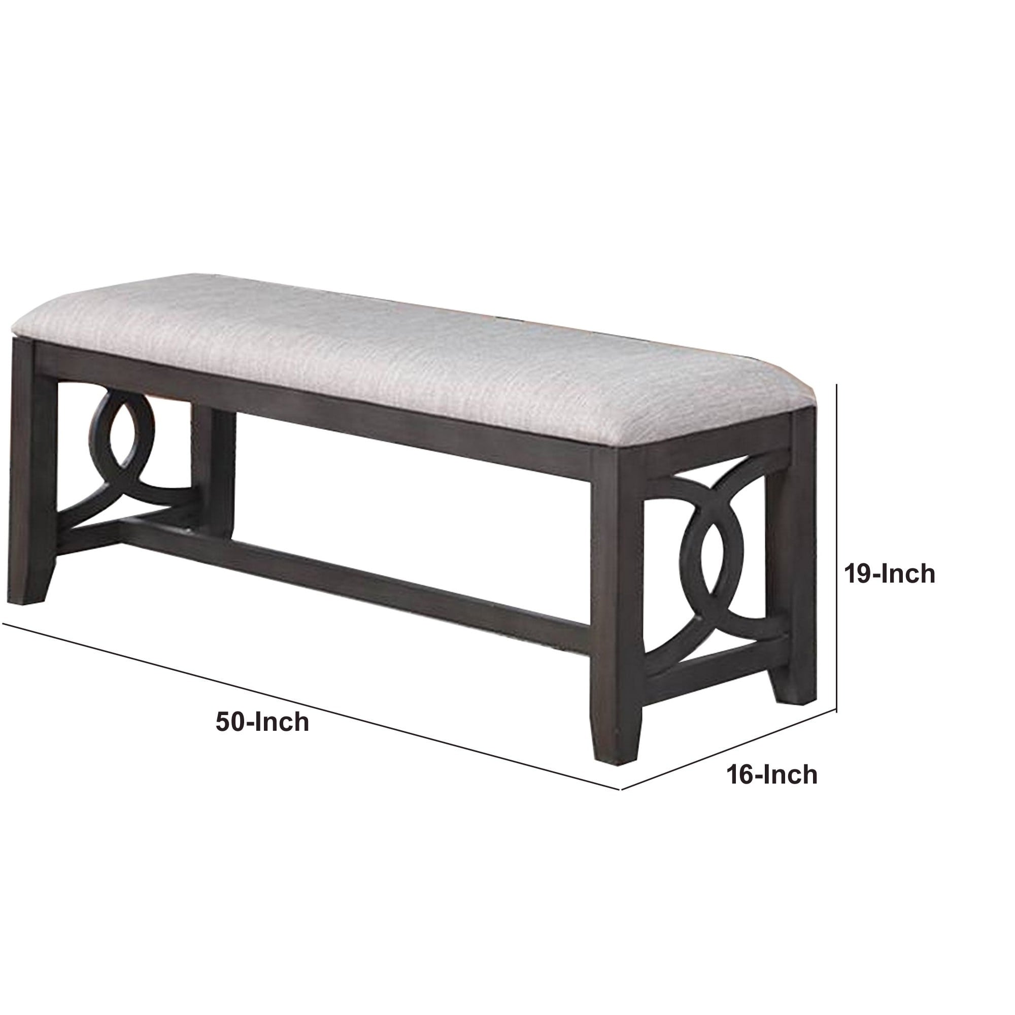 Ivy 50 Inch Modern Fabric Upholstered Dining Bench Rubberwood