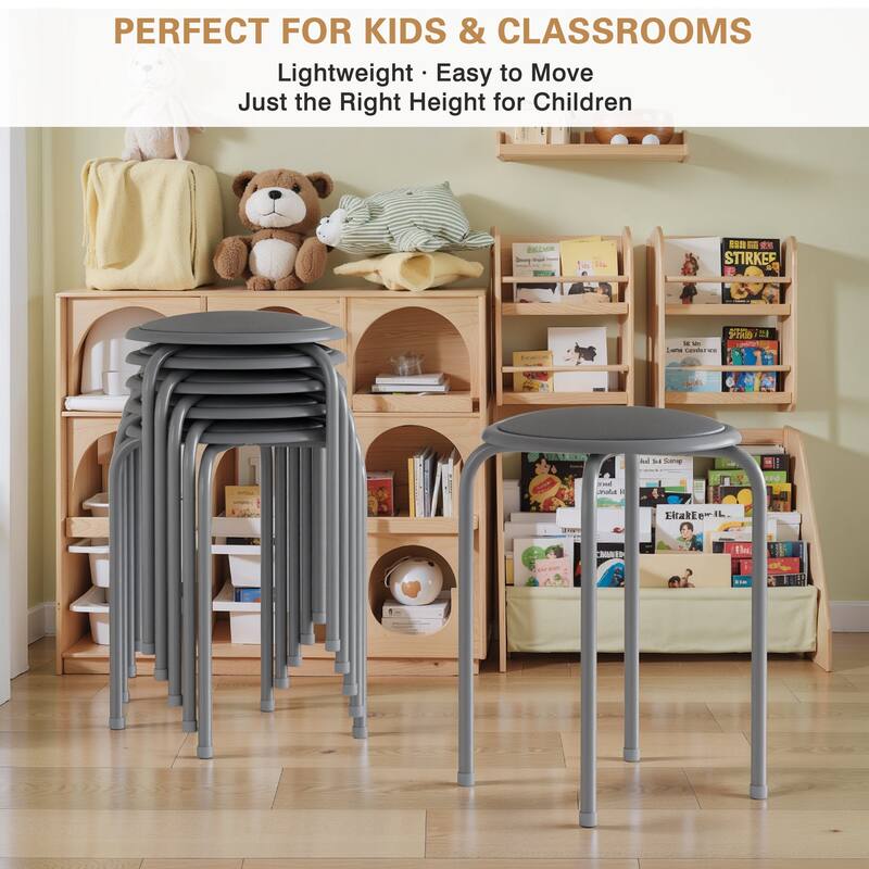 Javlergo Set of 6 Stackable Backless Stools PVC Padded Round Seats with Metal Frame Indoor Outdoor Use for Kitchen Livingroom