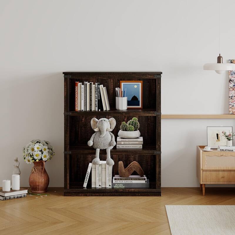 3 Tier Bookcase, Freestanding Wooden Bookshelf Storage Organizer Display Shelf
