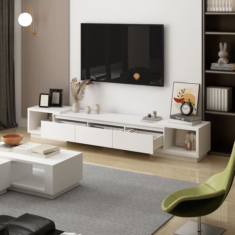 Modern Style Extendable TV Stand with 3Drawer White/Black 65.4"-106.3" - White