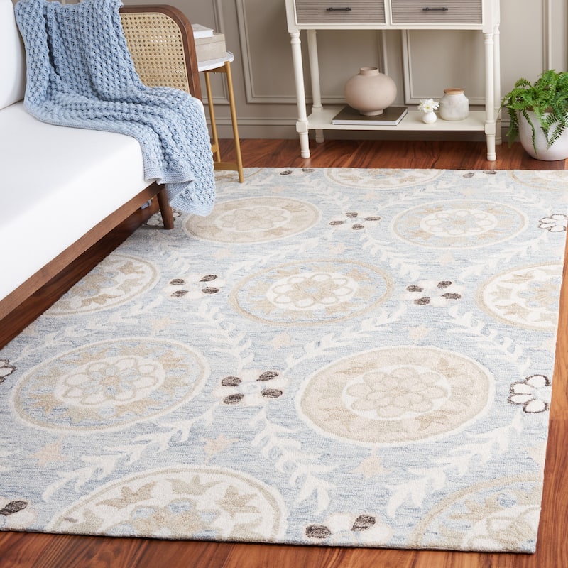 SAFAVIEH Handmade Jardin Arbenora French Country Wool Rug - 4' x 6' - Light Grey/Ivory