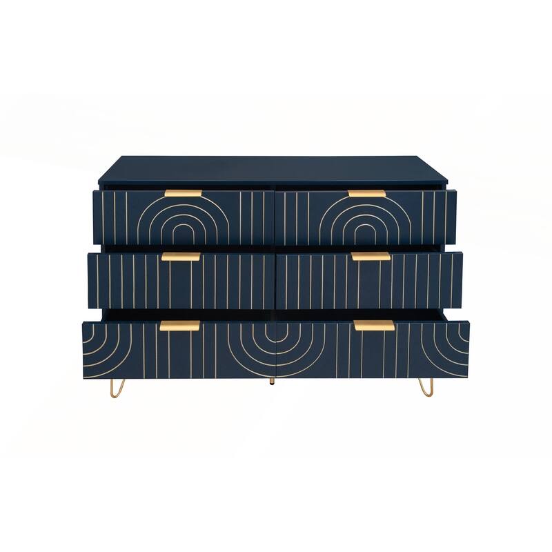 Modern 6 Drawer Dresser with Metal Handles