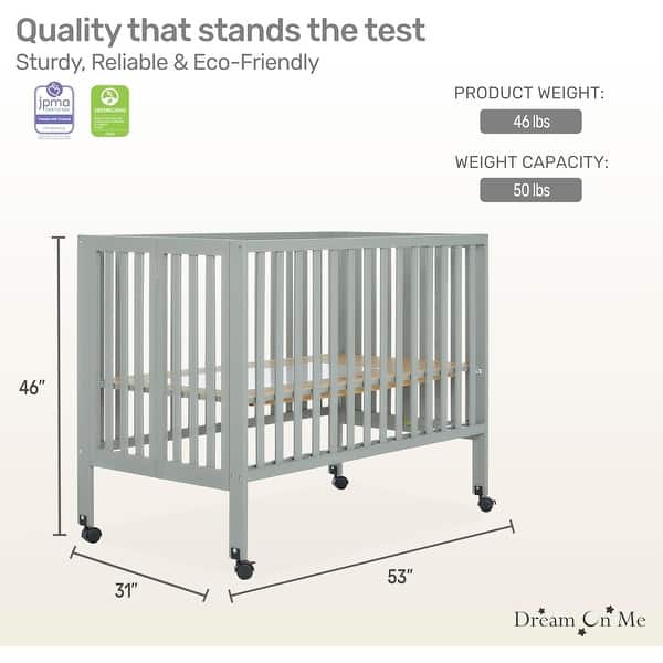 Dream On Me Quinn Full-Size Folding Crib - Cool Grey