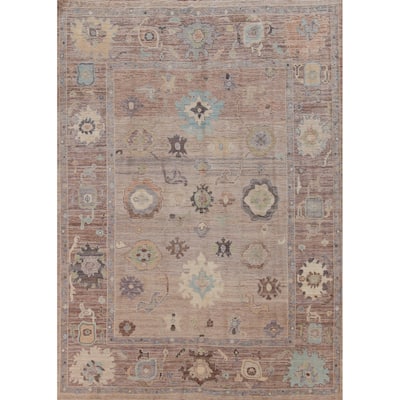 Hand Knotted Oriental 100% Wool Carpet Transitional All-Over Brown Oushak Area Rug - 10' 6'' X 8' 0''