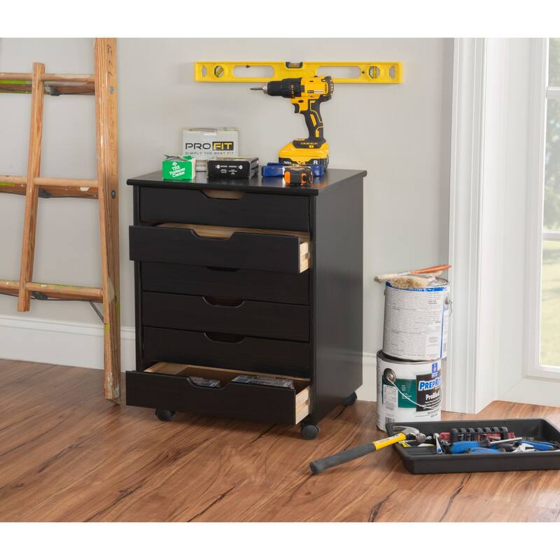 25.25” Black Wide Rolling Storage Cabinet with 6 Drawer