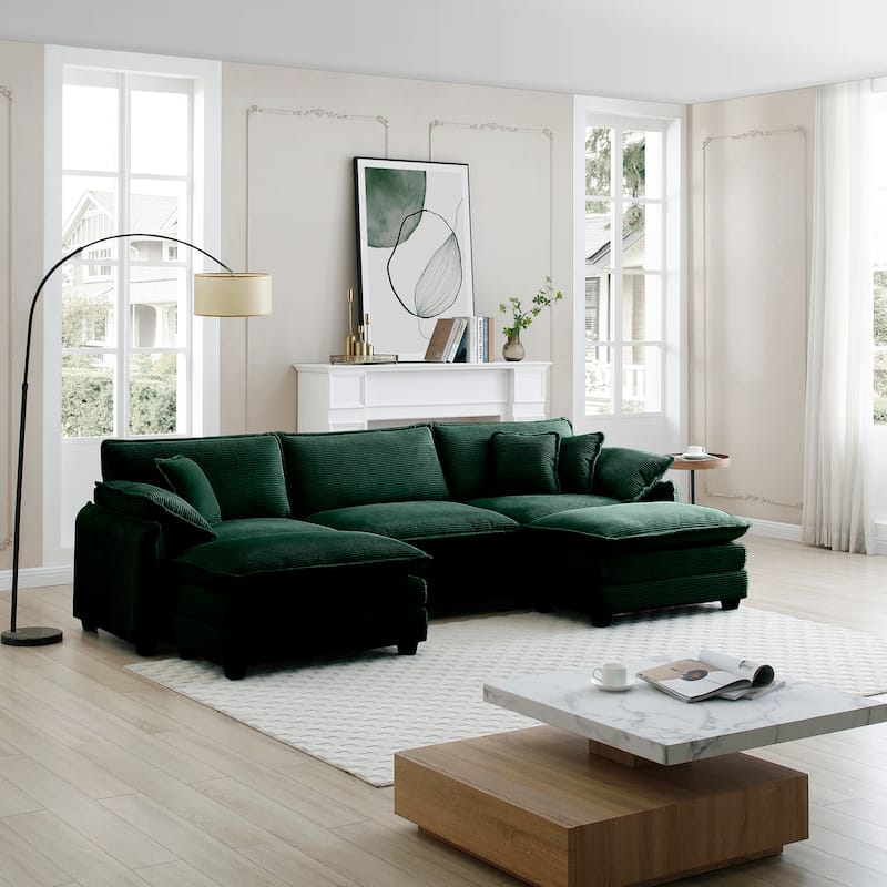 5-Piece Corduroy U-Shaped Modular Sectional Sofa with 2 Ottomans