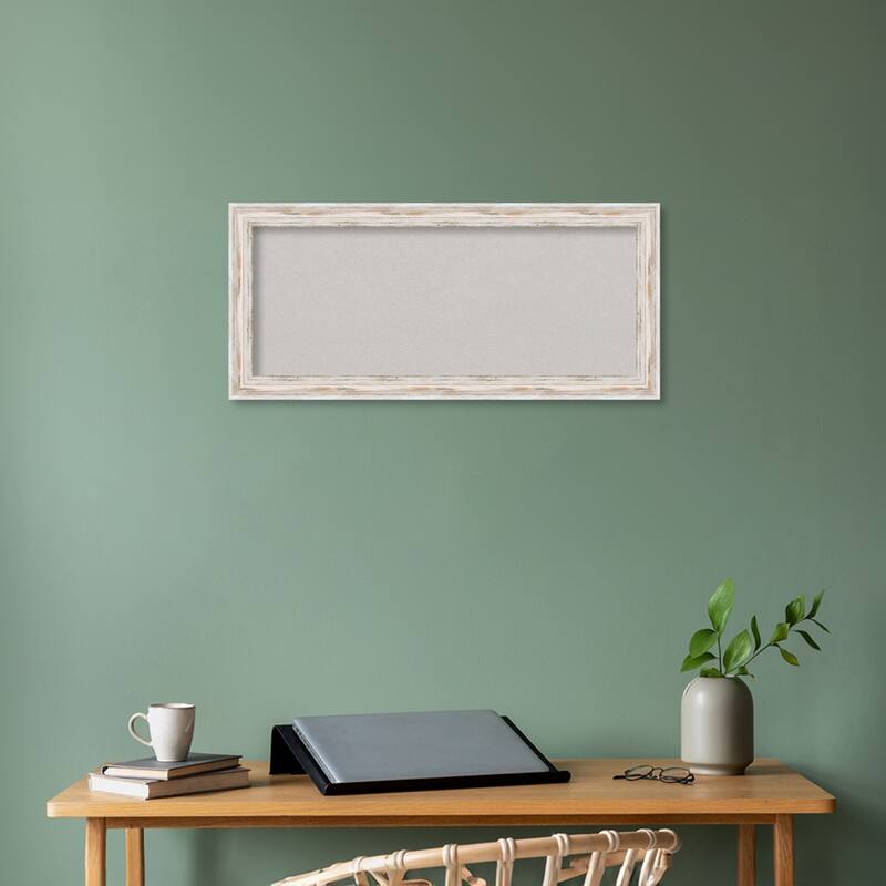 Alexandria White Wash Narrow Wood Framed Grey Corkboard Bulletin Board, Organization Board, Pin Board