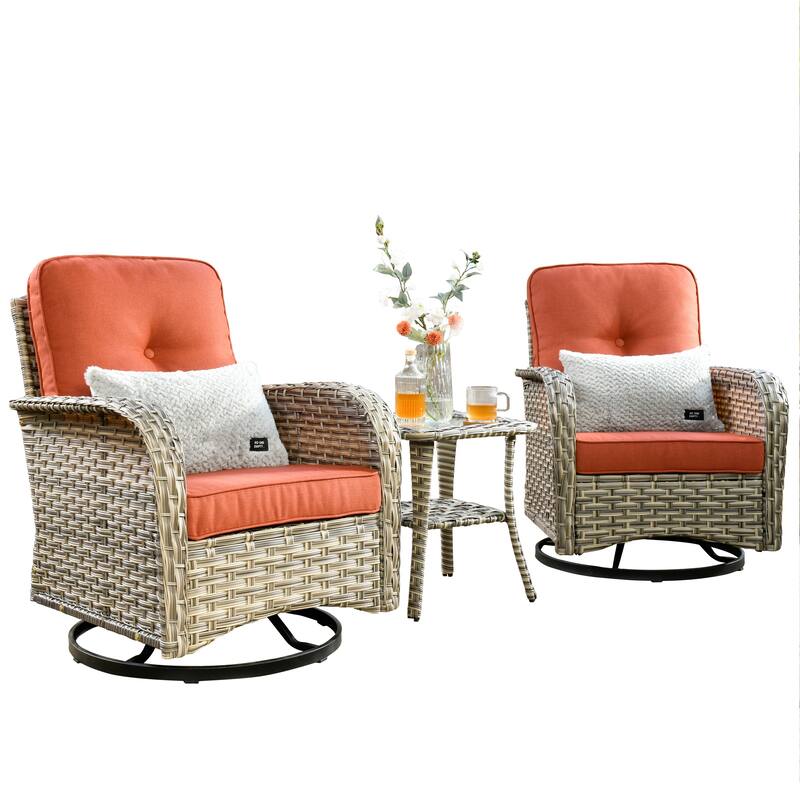 HOOOWOOO 3-piece Outdoor Patio Wicker Rattan High Back Swivel Chair Set