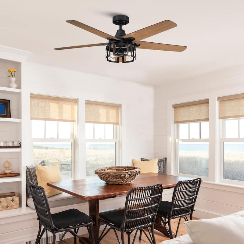 52" Rustic Reversible 5-Blade Indoor Ceiling Fan with Light and Remote