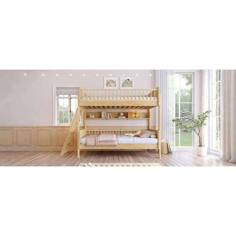 Roomfitters Twin Over Twin Bunk Bed with 3 Storage Shelves and Interchangeable Ladder