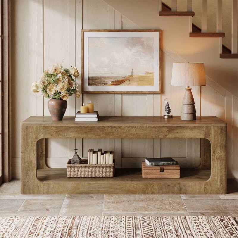 63-Inch Entryway Table with Storage Shelf, 2-Tier Sofa Console Table for Living Room, Hallway, Foyer
