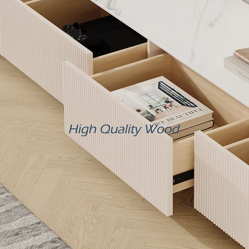 Modern TV Stands with Glossy Sintered Stone, 4-6Drawers, White & Gray