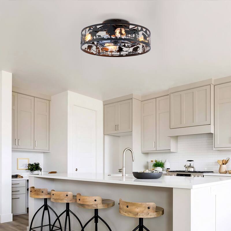 20" Caged Ceiling Fans with Remote, Bladeless Ceiling Fan 6 Speed Reversible with Remote Control - Matte Black