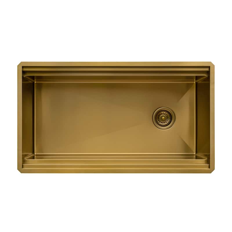 Ruvati 33-inch Matte Gold Stainless Steel Workstation Undermount Kitchen Sink - RVH6222GG