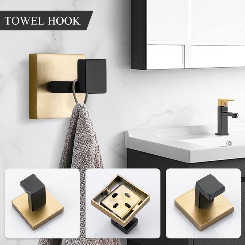 (Black&gold) 4-Piece Bathroom Hardware Set 16 Inch Towel Bar Set, High Quality Stainless Steel.