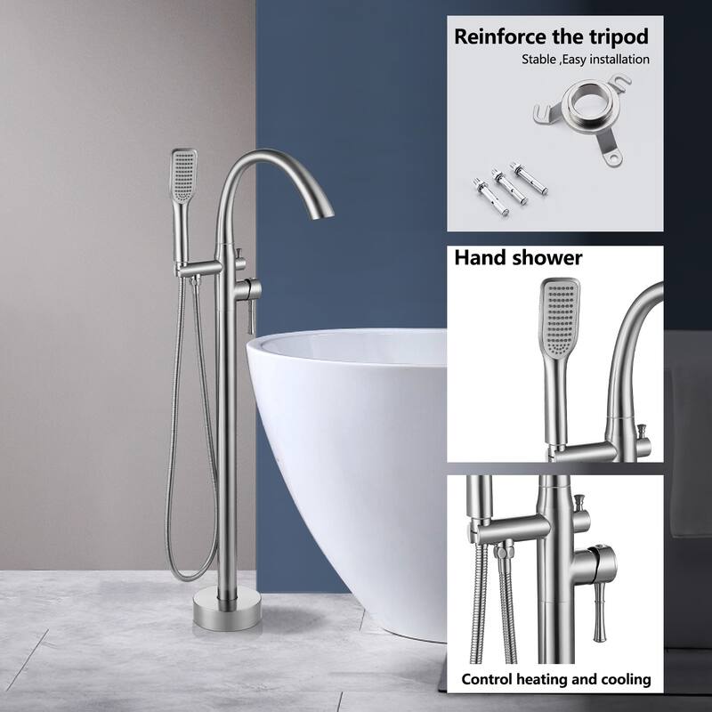 Topcraft Floor Mounted Bathtub Filler with Handheld Showerhead