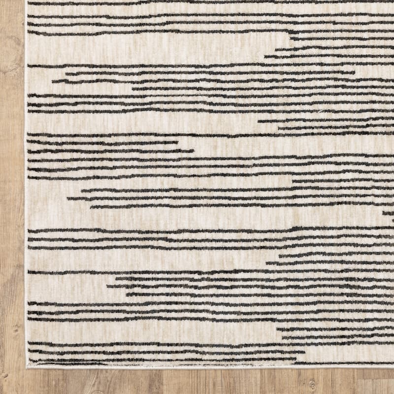Hansel Etched Stripes Black/ Beige Area Rug