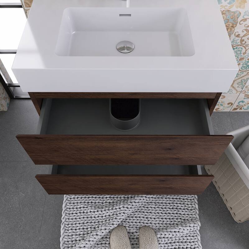 Single Sink Floating Bath Vanity in with Solid Surface Top
